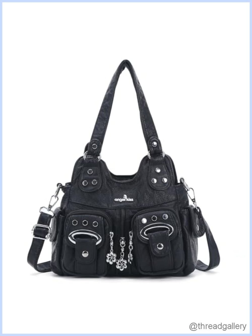 Small Washed Vegan Leather Hobo Purse Multi-Pocket Shoulder Handbag